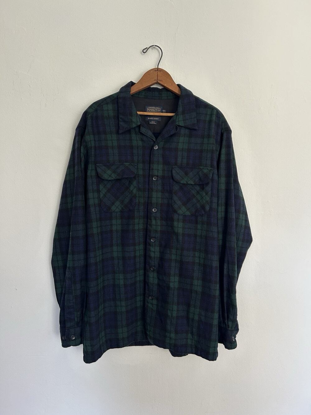Men’s Pendleton Board Shirt Loop Long Sleeve Blackwatch Tartan Plaid Large Tall